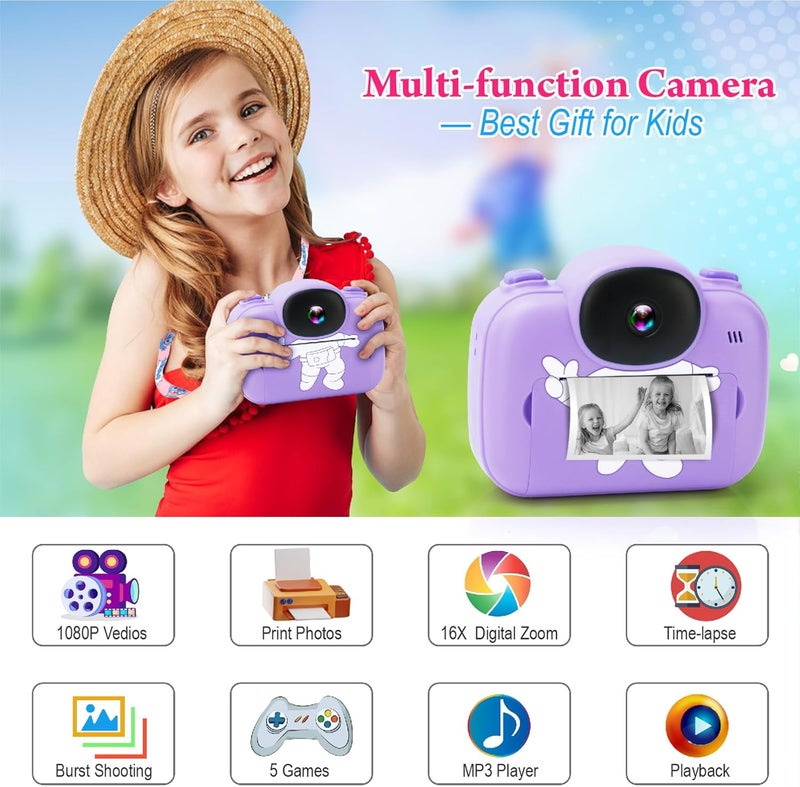 Trayoo Kids Camera Instant Print, 3.5'' Kids Digital Camera Instant with 1080P HD Photos & Videos, Christmas Birthday Gifts for Girls Boys Age 3-12 (Purple) - Image 2